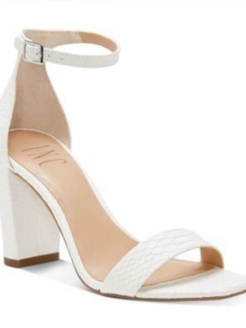 INC International Concepts White Textured Ankle-Strap Block Heel Sandal